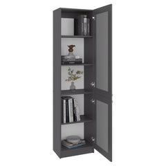 Home Double Glass Door Bookcase Cabinet with 5 Interior Shelves for Linen or Décor Storage