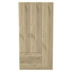 Crown 3 Door Armoire with Drawers, Shelves, and Hanging Rod -Light Oak / Black