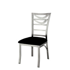 Contemporary Silver Metal 2pc Dining Chairs Black Microfiber Seat Dining Room Ladder Back Chair Satin Plated Powder Coating