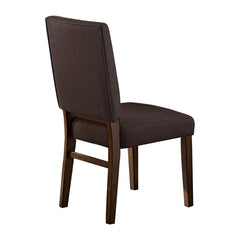 Shangri-La Brown Color Fabric Upholstered Side Chairs 2pc Set Walnut Finish Wooden Frame Dining Furniture