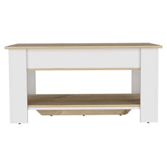 Storage Table, Four Legs, Lower Shelf, Light Oak / White