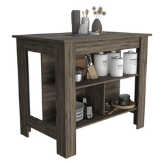 CASSANDRA E-SHOP Delos Kitchen Island, Four Legs, Three Shelves, Dark Brown