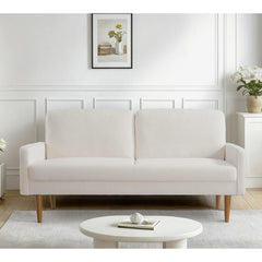 Velvet Sofa, European Style with Sleek Design, Modern & Vintage Flair, Upholstered 3 Seater Couch, Chic Living Room Furniture Seating for Home, Apartment or Office, Ivory