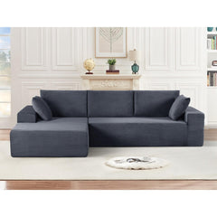 Moon Convertible Sectional Sofa in Soft Corduroy, Modern Comfy Couch with Full Foam Cushioning, Cozy Sleeper Sectional for Living Room, Bedroom, No Assembly Required, Dark Gray - Left Facing
