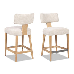 Hephaestus Round Arched Upholstered Counter Stool, Set of 2, Travertine Beige Chenille
