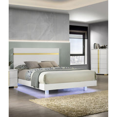 White 1pc Queen Size Bed Underbed LED Modern Bedroom Furniture Acrylic Trim Mattress Ready Bedframe
