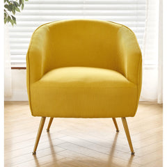 Corduroy Accent Chair with Gold Metal Legs, Modern Upholstered Armchair, Comfy Barrel Chair for Living Room Bedroom