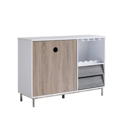 Armageddon Display Rack, Cabinet with Drawer, Holds 6 Wine Glass, White & Dark Taupe & Distressed Grey