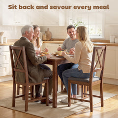 Set of 4 Dining Chairs, Upholstered X-Back Dining Room Chairs with Rubberwood Legs and Padded Seat for Kitchen, Walnut