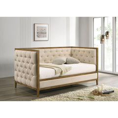 Transitional Style 1pc Twin Size Daybed Diamond Tufting Wood Trim Mattress Ready Natural Oak Finish Primary Living Room