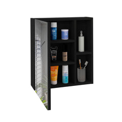 Chronicle Medicine Cabinet With Mirror, Five Internal Shelves, Single Door -Black