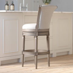 Story Wood Bar-Height Swivel Barstool with High-Back, Weathered Gray, 1PC