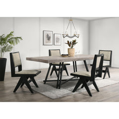 Contemporary 5pc Black Dining Set Rubber wood Table w 4x Side Chairs Rectangle Dining Table