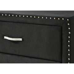 Glam Style 1pc Six Drawers Dresser Fabric Upholstered Tufted Nailhead Tempered Glass Wood Metal Fabric Bedroom Furniture