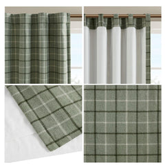 Cassandra Rod Pocket and Back Tab Curtain Panel with Fleece Lining Green 50x84"