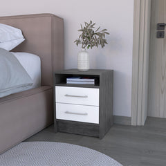 Nightstand Cartiz, Two Drawers, Smokey Oak / White Finish