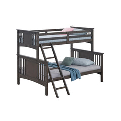 Modern Transitional Style Twin Over Full Bunk Bed With Ladder And Grey Mix Finish