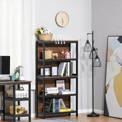 Shelves for Storage, 4 Tier Bookshelf Utility Organizer with Back Support and Anti-Topple Design, Walnut/Black