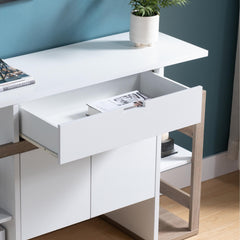 Pluto Kitchen Buffet Organizing Cabinet with 4 Shelves, White & Dark Taupe