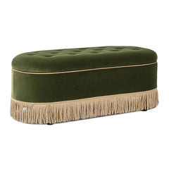 Avalon 48.5" Oval Tufted Bullion Fringe Storage Bench, Olive Green Performance Velvet