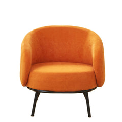 Mid-Century Modern Velvet Accent Chair, Upholstered Barrel Armchair with Metal Legs, Comfy Single Sofa Chair for Living Room Bedroom