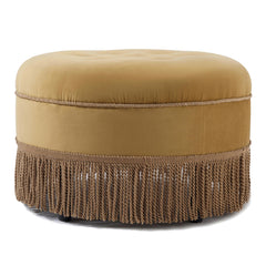 Planet 24" Round Upholstered Accent Ottoman, Gold Yellow Velvet with Gold Trim