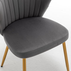 Modern Velvet Armless Accent Chair, Channel Tufted Dining Chair with Gold Metal Legs, Upholstered Side Chair for Living Room Bedroom Small Spaces
