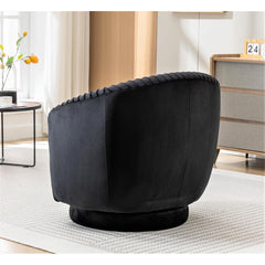 Velvet 360 Degree Swivel Barrel Chair, Pleated Modern Accent Armchair with Sturdy Base and Thick Padded Cushion, Leisure Round Sofa Chair for Living Room Bedroom Office Hotel Nursery