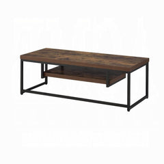 Industrial Style 47-inch TV Stand Black Metal Frame Living Room Furniture 1pc Wooden Top Weathered Oak Finish Shelf