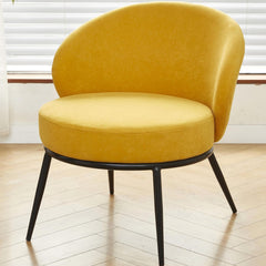 Round Velvet Accent Chair, Mid-Century Modern Upholstered Armchair with Metal Legs, Comfy Barrel Side Chair for Living Room Bedroom