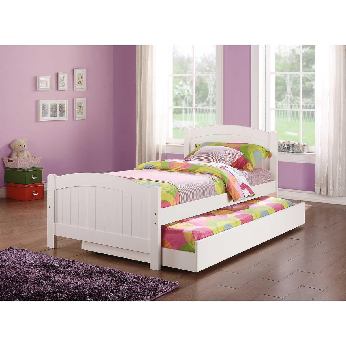 Twin Size Bed w/ Trundle Slats White Pine Plywood Kids Youth Bedroom Furniture