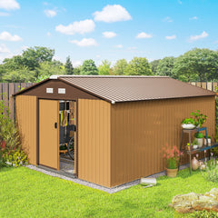 Garden Metal Shed, Storage Shed Utility Storage with Double Locking Doors for Bike, Yard Tools, Yellow
