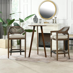 Ares Mid-Century Modern 26" Cane Back Counter Stool, Taupe Beige Textured Weave