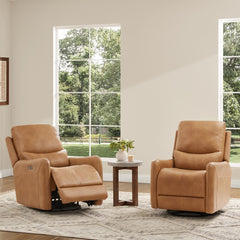 Chronicle 30" Swivel Power Recliner Arm Chair Saddle Brown Faux Leather