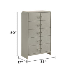 Lyric Contemporary Beige 5-Drawer Chest with Metal Handles and Ball Bearing Glide Drawers