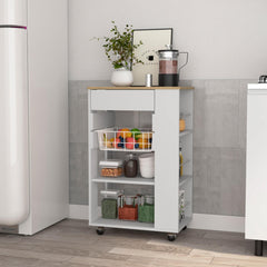 Treasury Kitchen Cart, One Drawer, Two Open Shelves, Four Casters -White / Light Oak