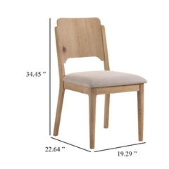 Aura Dining Chair Set of 2, Khaki Padded Fabric Seat, Brown Wood Legs