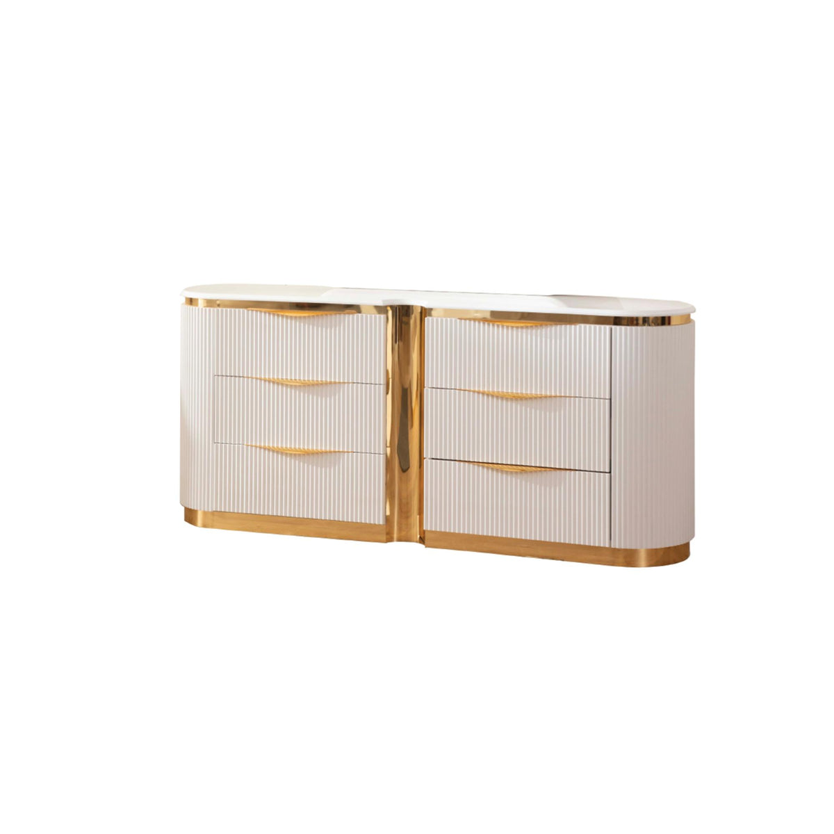 Pluto Gold Detailed 6-Drawer Dresser made with Wood in White (Includes Dresser only )