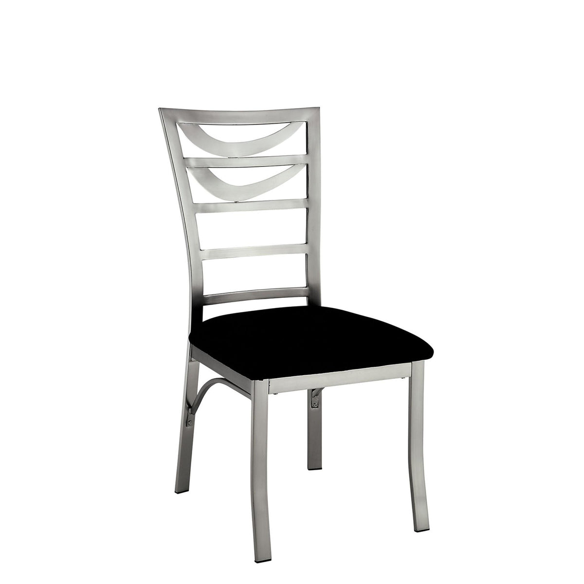 Contemporary Silver Metal 2pc Dining Chairs Black Microfiber Seat Dining Room Ladder Back Chair Satin Plated Powder Coating