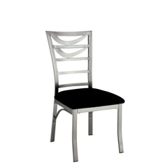 Contemporary Silver Metal 2pc Dining Chairs Black Microfiber Seat Dining Room Ladder Back Chair Satin Plated Powder Coating