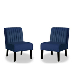 Venus Mid Century Modern Accent Chairs Set of 2 with Minimalist Design, Elegant Velvet Upholstery and Solid Wood Legs, Ideal for Living Room or Bedroom, Dark Blue