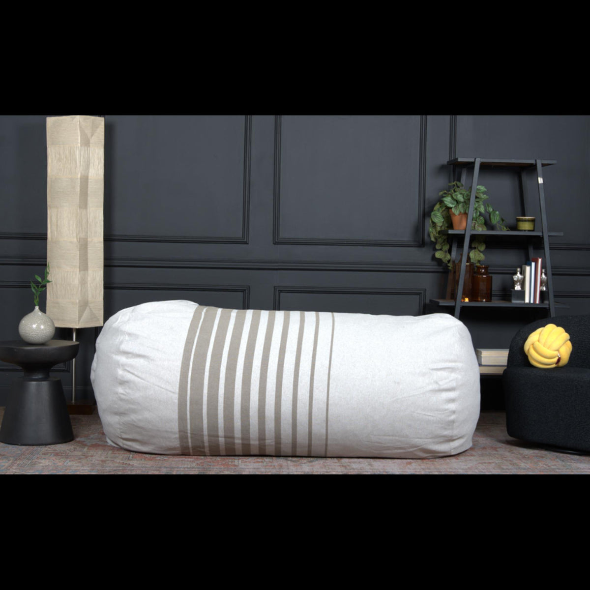 Symphony 6.5 Foot Striped Cylindrical Bean Bag, Natural Color with ligt Brown Stripes