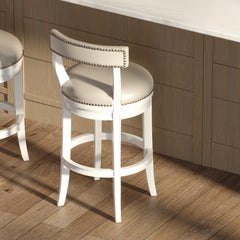 31" Bar Stool, White Wood with Gray Faux Leather Seat and Back, 1PC