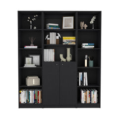 Odyssey 3 Piece Home Bookcase set, 60" Wide with 13 Shelves and Two-Door Cabinet , Living Room Set Set Black