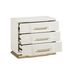 Cassandra 3-Drawer Nightstand in Beige with Textured Finish and Gold Finish Handles