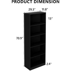 5-Tier Bookshelves Storage Cabinet Black