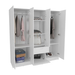 Uranus Six Doors Armoire, Seven Interior Shelves, One Drawer, Rod White