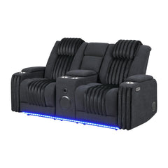 Epic Black Power Reclining loveseat with Power Headrest, LED and Bluetooth Speaker
