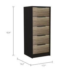 Lyra 5 Drawer Dresser, Vertical Dresser -Black / Pine