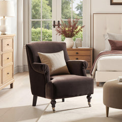 Eden 30" Pleated Sock Arm Accent Armchair Deep Brown Performance Velvet